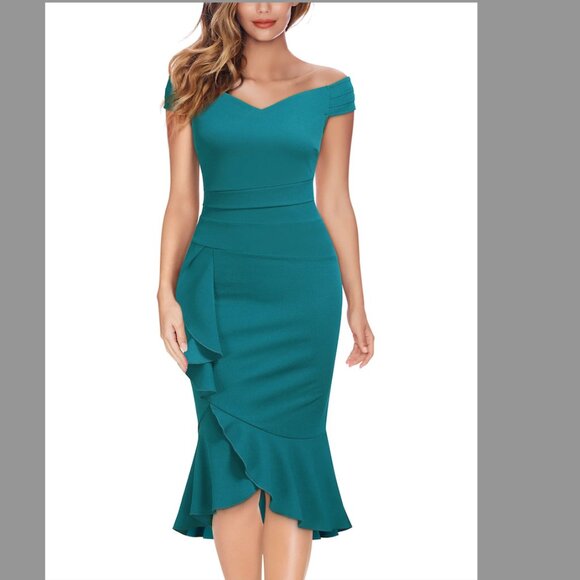 Knitee Women's Off Shoulder Cocktail Dress - Picture 1 of 8
